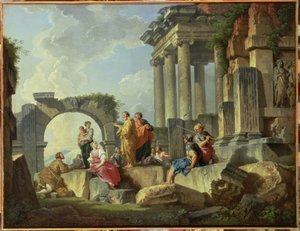 Ruïnes met de apostel Paulus die predikt, 1744